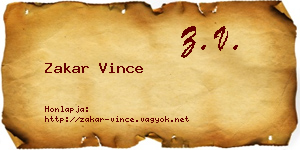 Zakar Vince névjegykártya